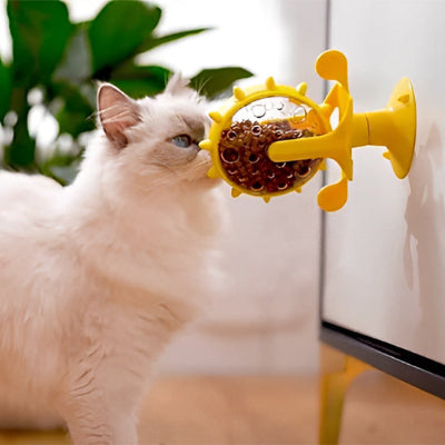 Distributeur croquettes chat - moulin à vent jaune
